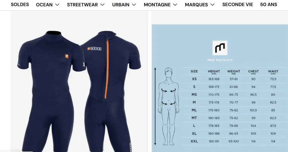 Combinaison NEUVE shorty 2/2mm " MDNS" Pioneer - Back Zip,  Navy/Orange / ML