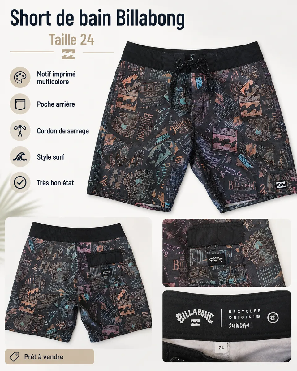 Short de bain / Boardshort Billabong enfant – Taille 24 – Très bon état